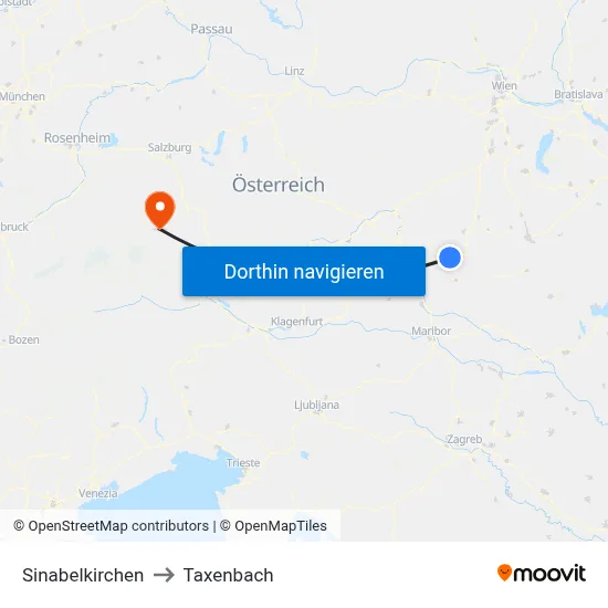 Sinabelkirchen to Taxenbach map