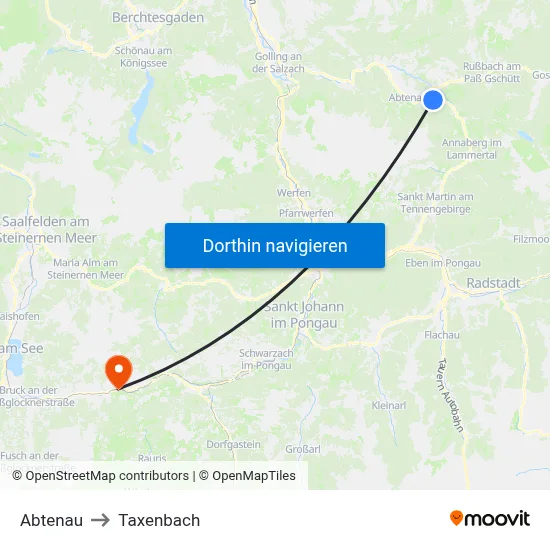 Abtenau to Taxenbach map