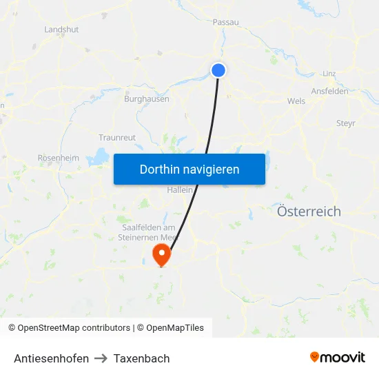 Antiesenhofen to Taxenbach map