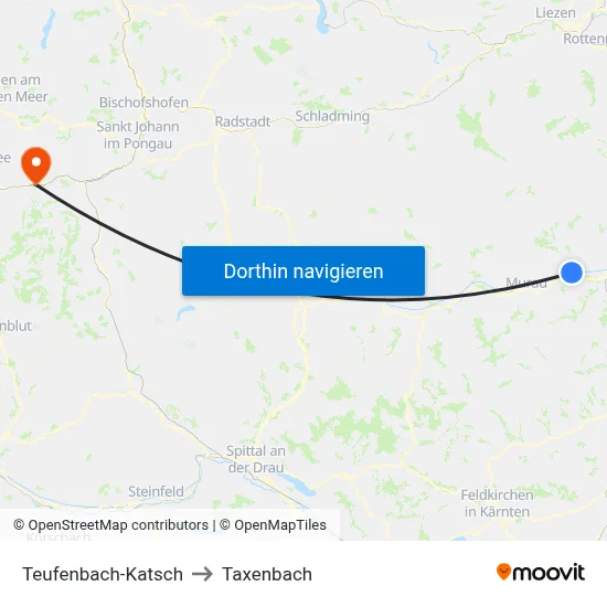Teufenbach-Katsch to Taxenbach map