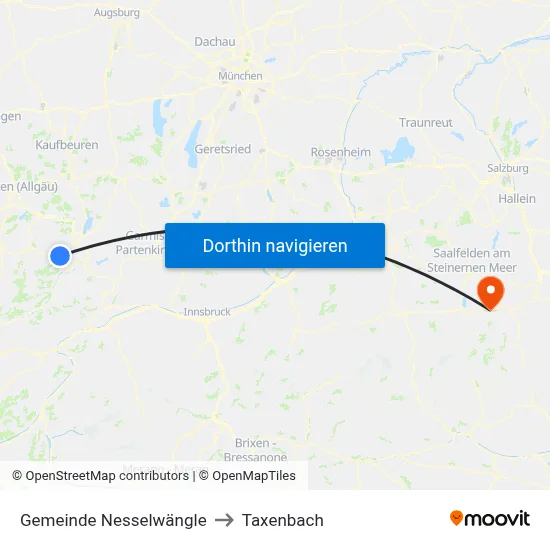 Gemeinde Nesselwängle to Taxenbach map