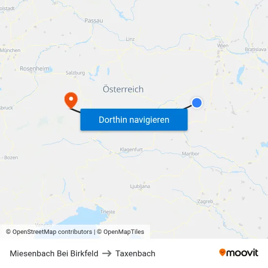 Miesenbach Bei Birkfeld to Taxenbach map