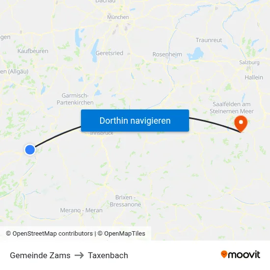 Gemeinde Zams to Taxenbach map