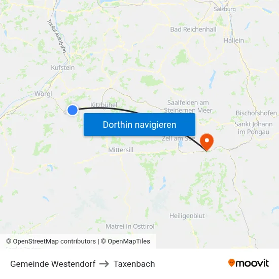 Gemeinde Westendorf to Taxenbach map