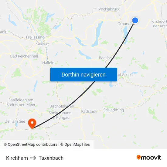Kirchham to Taxenbach map