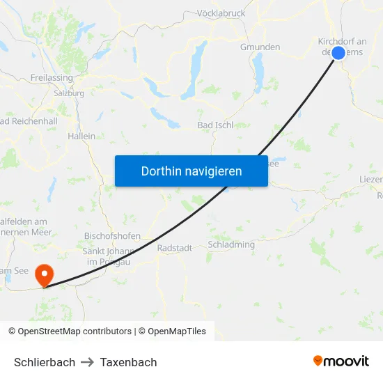 Schlierbach to Taxenbach map