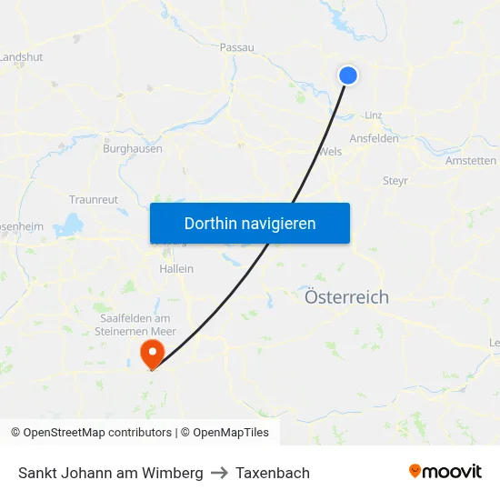 Sankt Johann am Wimberg to Taxenbach map