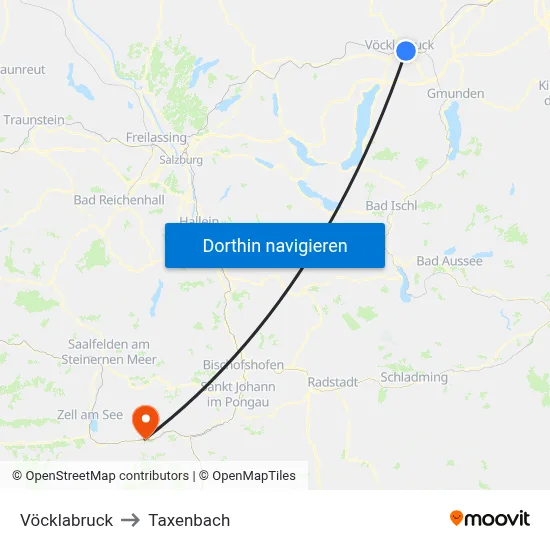 Vöcklabruck to Taxenbach map