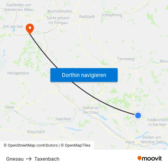 Gnesau to Taxenbach map