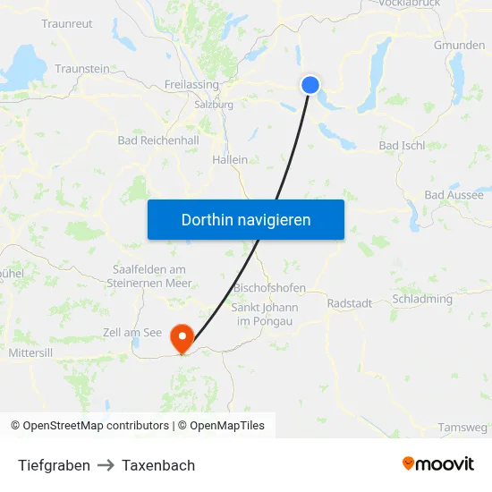 Tiefgraben to Taxenbach map