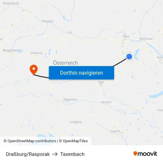 Draßburg/Rasporak to Taxenbach map