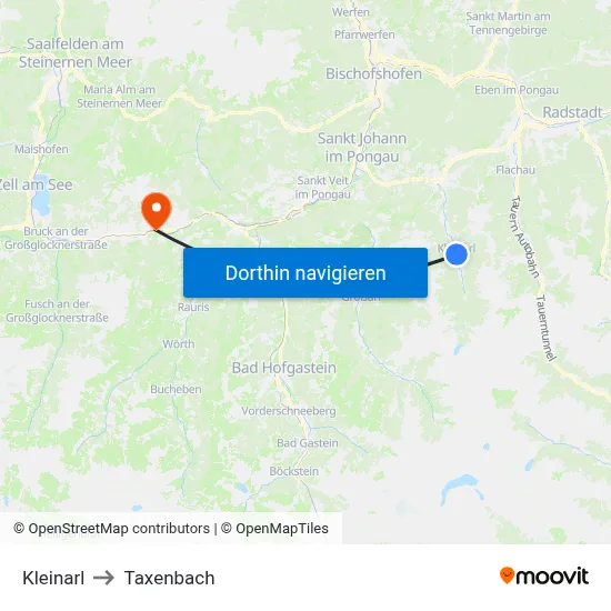 Kleinarl to Taxenbach map