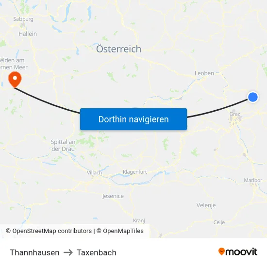 Thannhausen to Taxenbach map