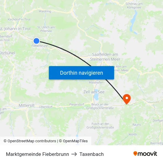 Marktgemeinde Fieberbrunn to Taxenbach map