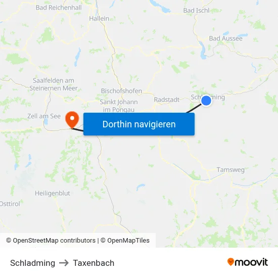 Schladming to Taxenbach map