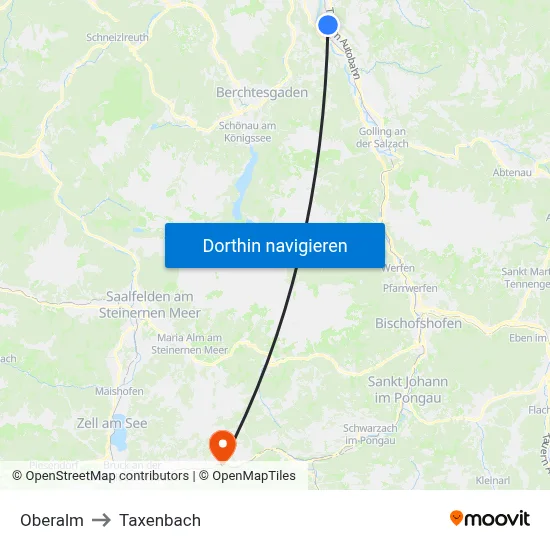 Oberalm to Taxenbach map