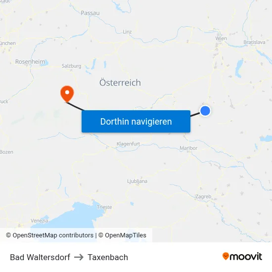 Bad Waltersdorf to Taxenbach map