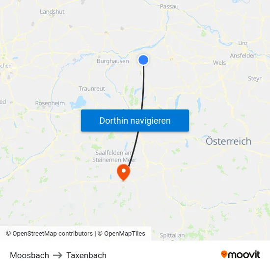 Moosbach to Taxenbach map