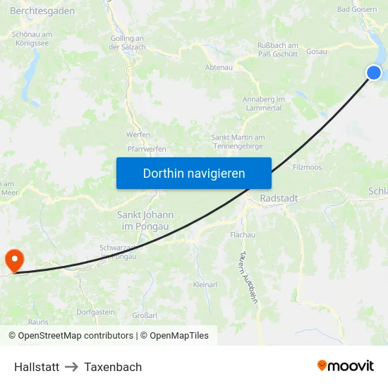 Hallstatt to Taxenbach map