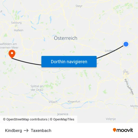 Kindberg to Taxenbach map
