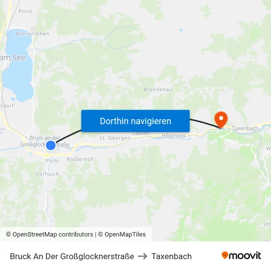 Bruck An Der Großglocknerstraße to Taxenbach map