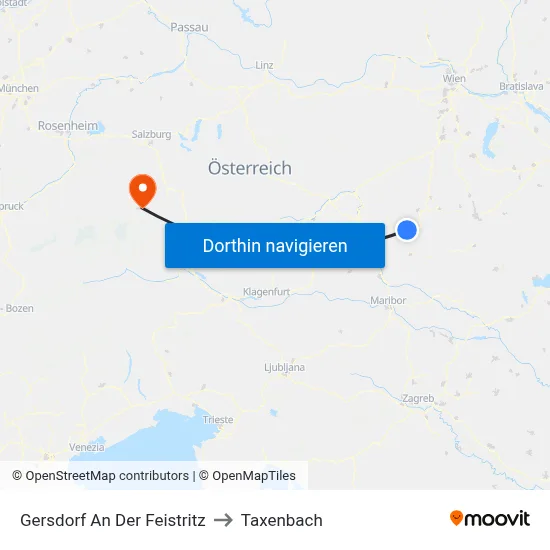 Gersdorf An Der Feistritz to Taxenbach map