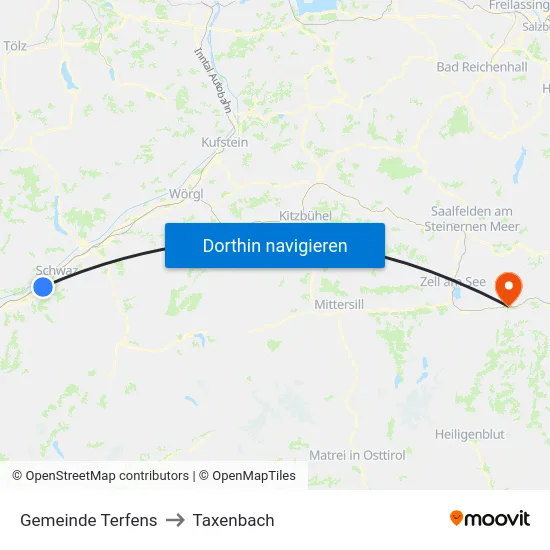 Gemeinde Terfens to Taxenbach map