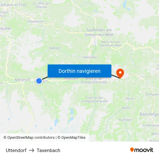 Uttendorf to Taxenbach map