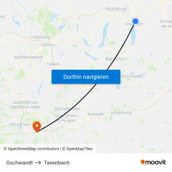 Gschwandt to Taxenbach map