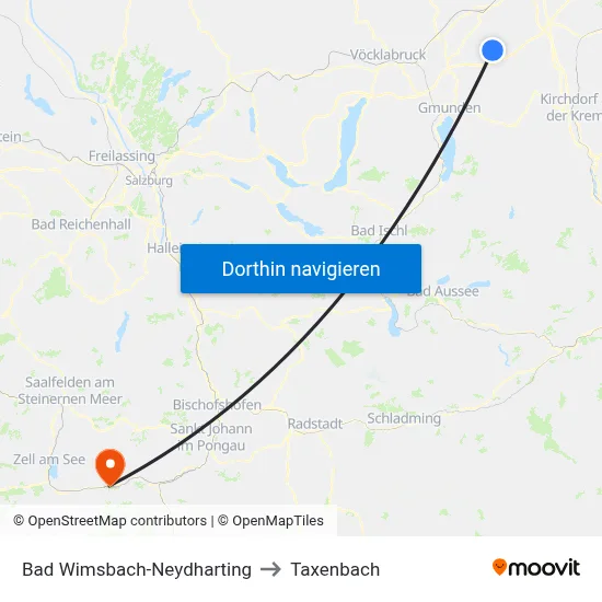 Bad Wimsbach-Neydharting to Taxenbach map