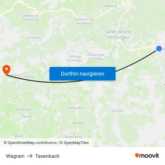 Wagrain to Taxenbach map