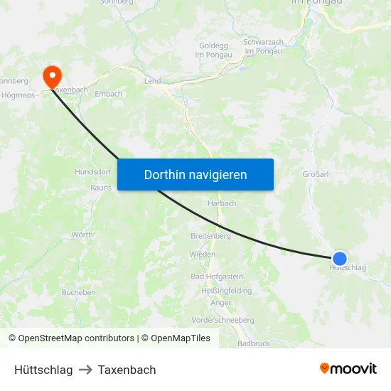 Hüttschlag to Taxenbach map