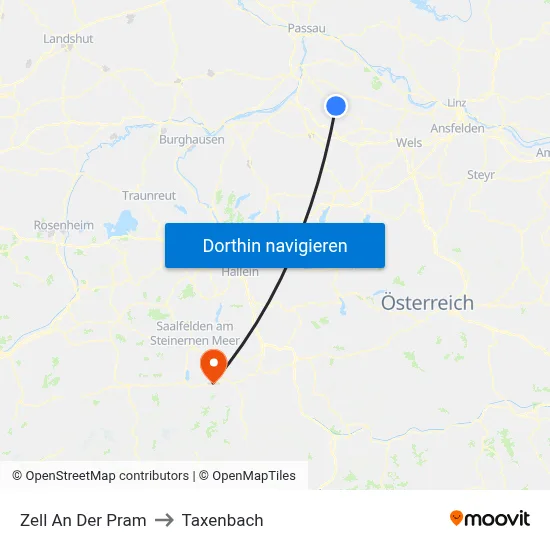 Zell An Der Pram to Taxenbach map