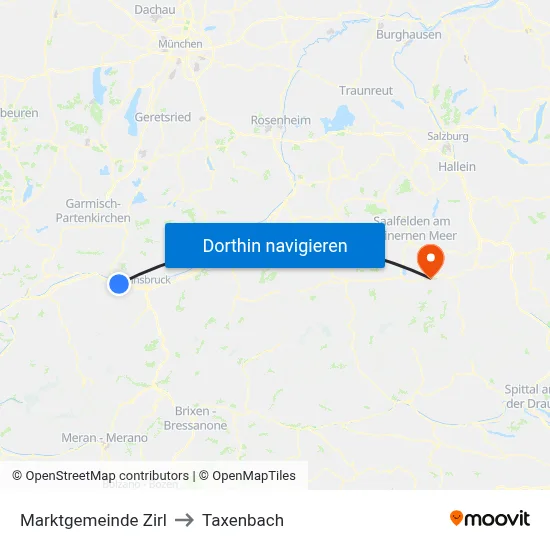 Marktgemeinde Zirl to Taxenbach map