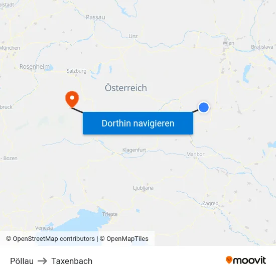 Pöllau to Taxenbach map