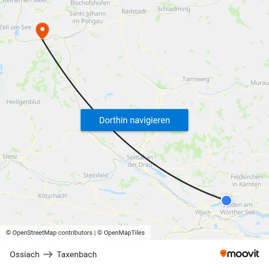 Ossiach to Taxenbach map