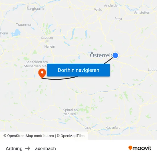 Ardning to Taxenbach map