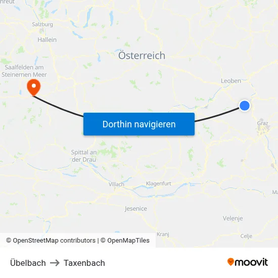 Übelbach to Taxenbach map