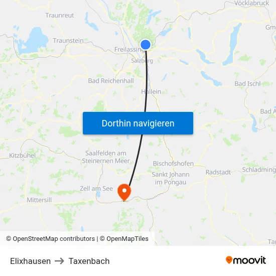 Elixhausen to Taxenbach map