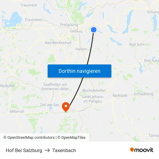 Hof Bei Salzburg to Taxenbach map