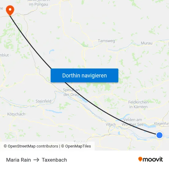 Maria Rain to Taxenbach map