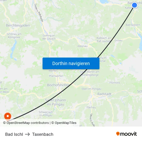 Bad Ischl to Taxenbach map