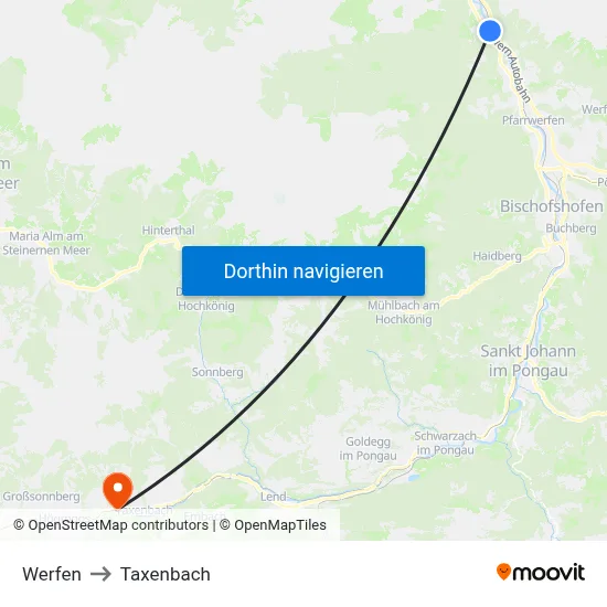 Werfen to Taxenbach map