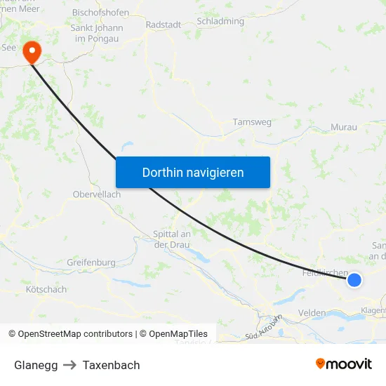 Glanegg to Taxenbach map
