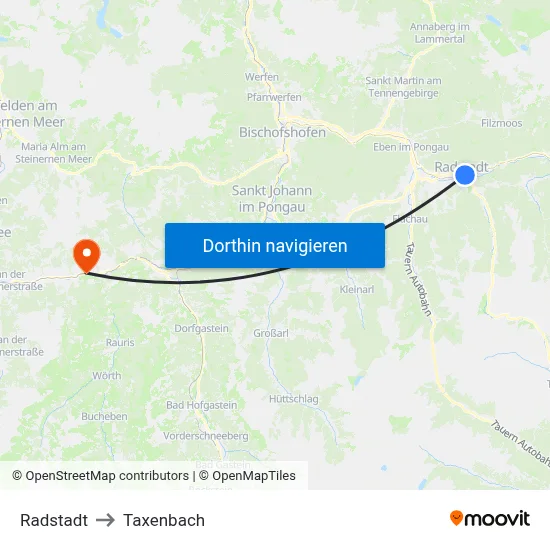 Radstadt to Taxenbach map