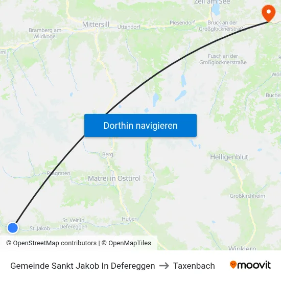 Gemeinde Sankt Jakob In Defereggen to Taxenbach map