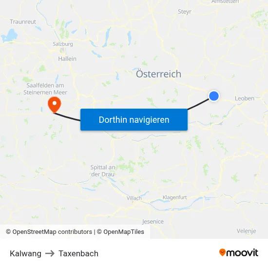 Kalwang to Taxenbach map