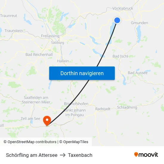 Schörfling am Attersee to Taxenbach map