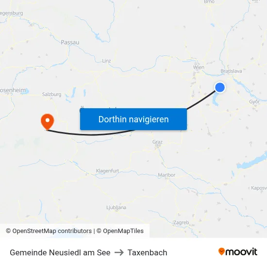 Gemeinde Neusiedl am See to Taxenbach map