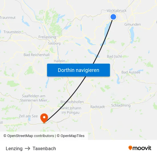 Lenzing to Taxenbach map